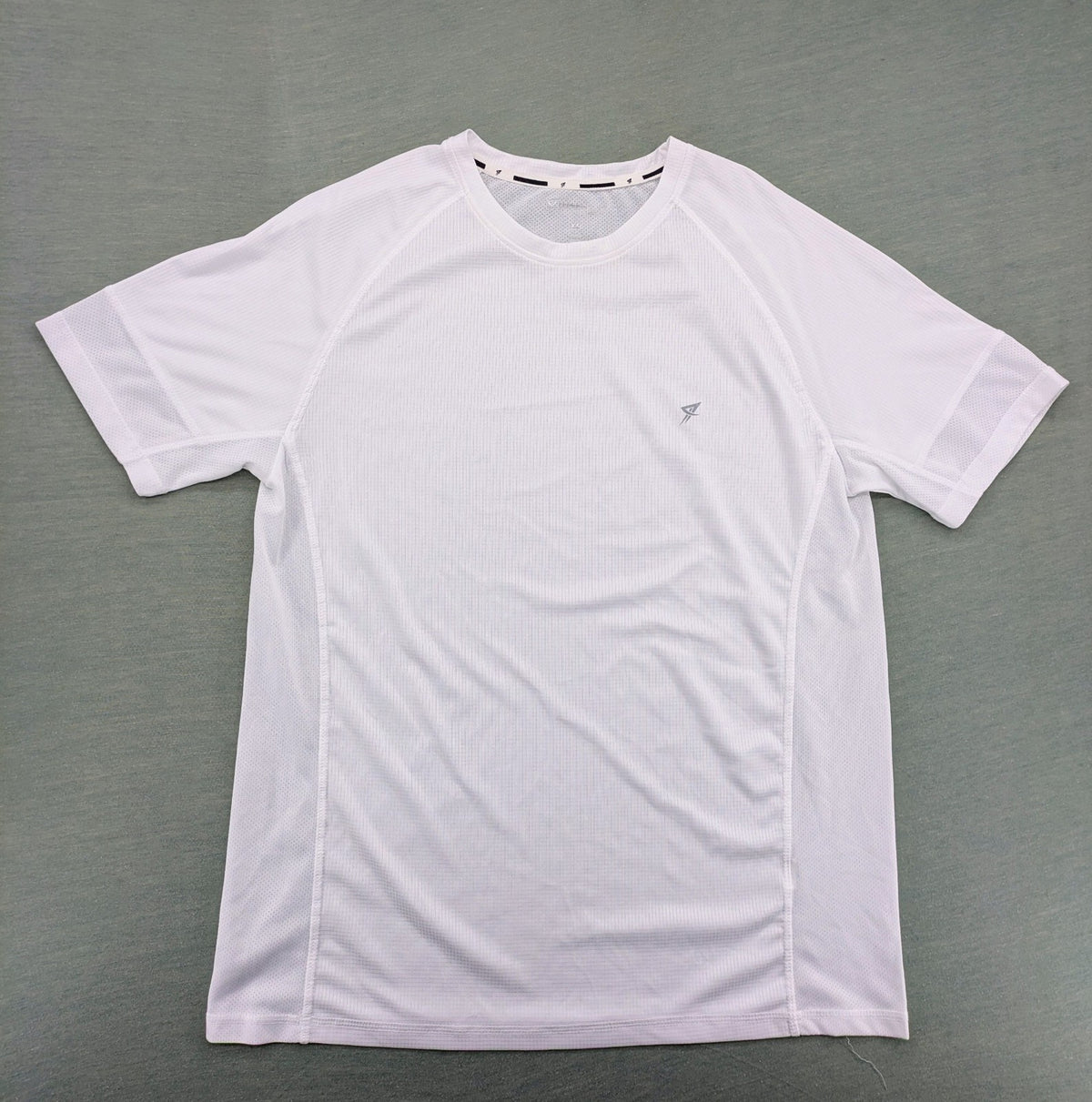 Smilodox white workout t-shirt with logo on chest and reflective detail on back.