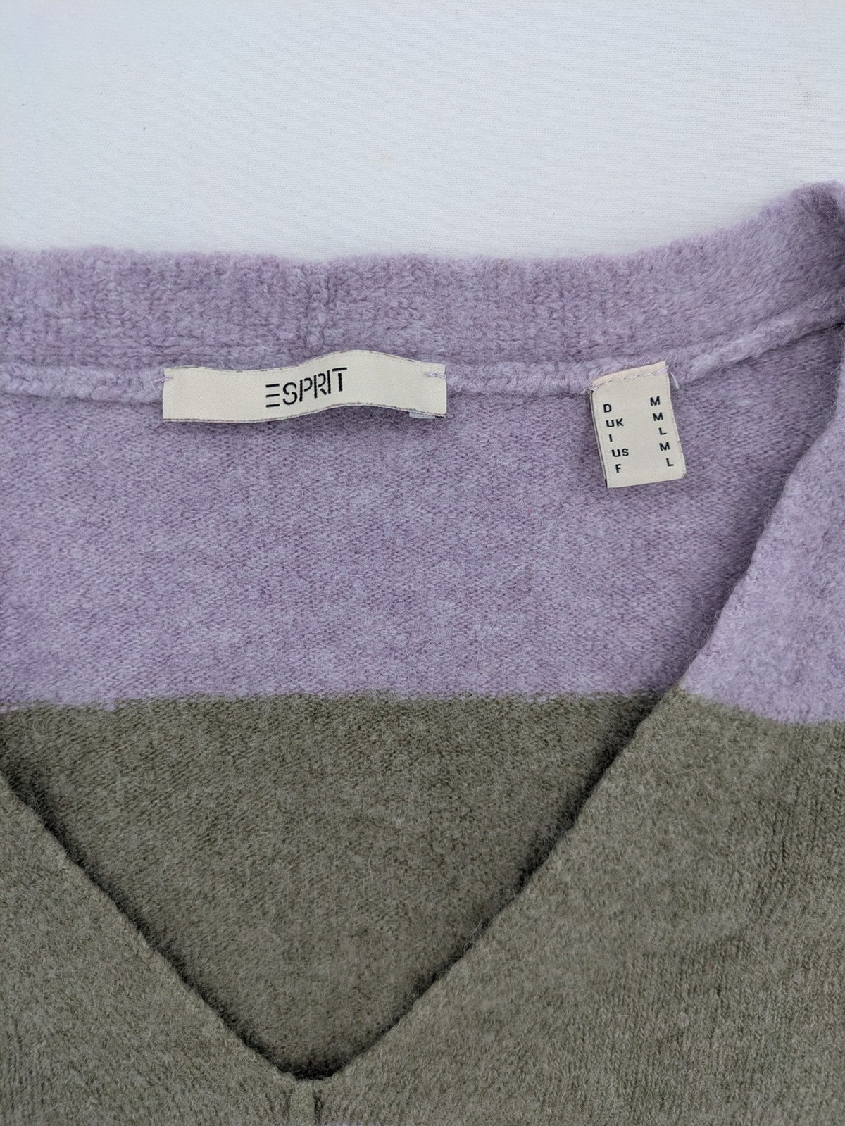 Esprit pink turtle neck jumper multicoloured striped pattern soft wool blend material