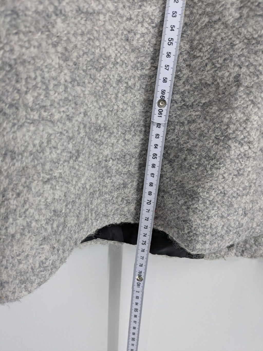 C&A grey jacket wool blend with hood, full zip, modern design, zip pockets.