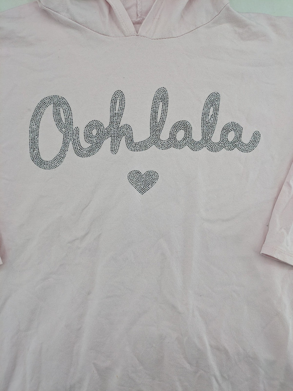 Irie pink turtle neck jumper with "Oohlala" rhinestone lettering and logo drawstrings.