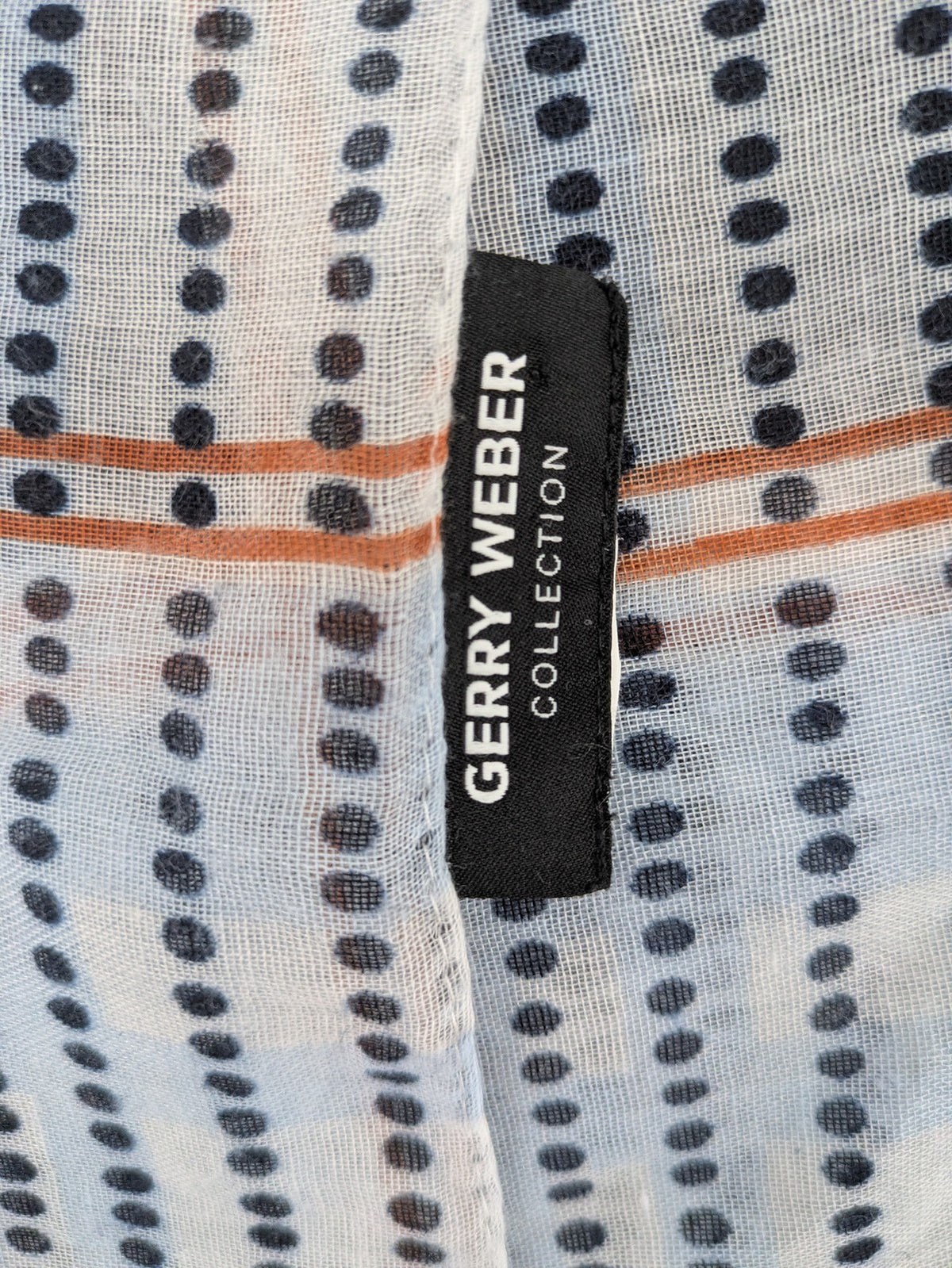 Gerry Weber multi scarf dark blue and white polka dots and stripes with tassels.