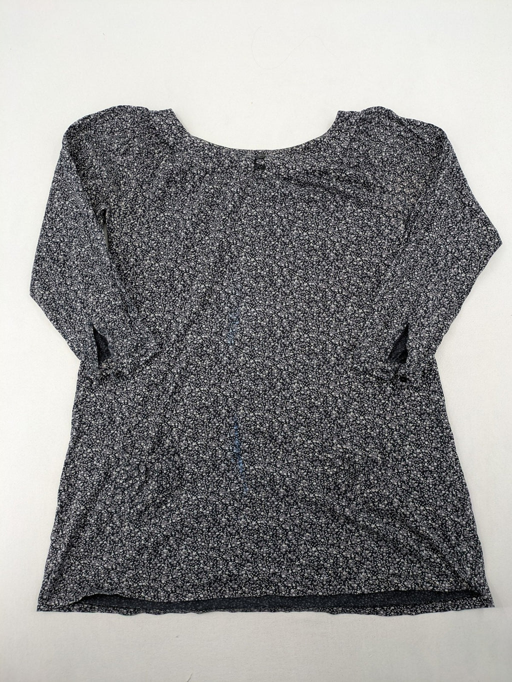 H&M navy floral tunic with 3/4 sleeves and adjustable waist drawstring.
