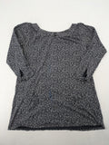 H&M navy floral tunic with 3/4 sleeves and adjustable waist drawstring.