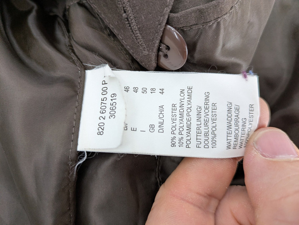 Goldix brown puffer coat size 46, button closure, padded design, classic style.