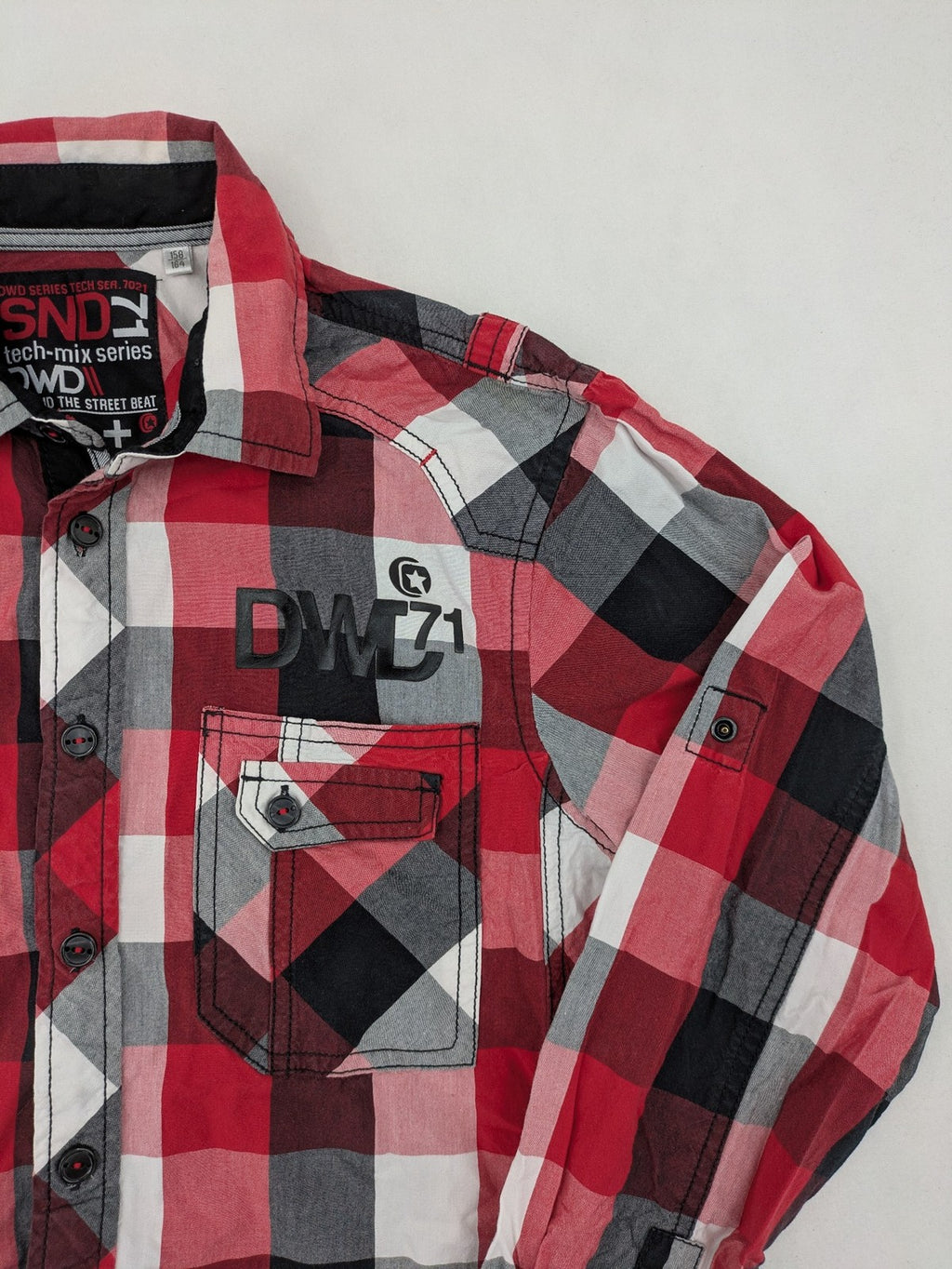 here+there by C&A red checkered long sleeve shirt with button placket and logo