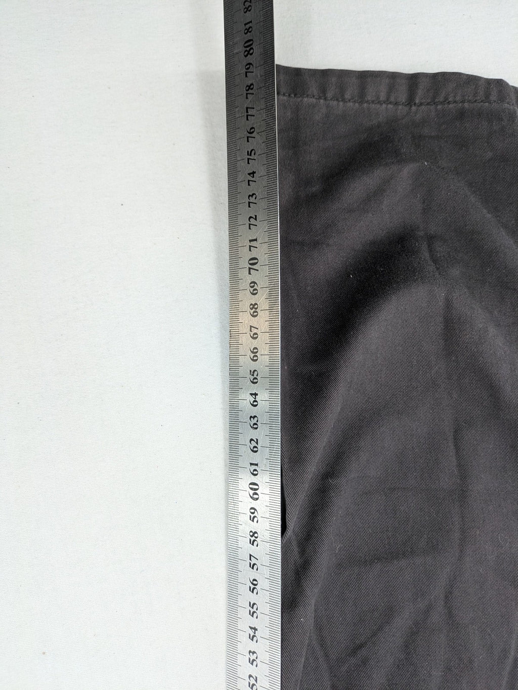Denim & Co. grey chino pants cotton workwear with button fly and pocket rivets.