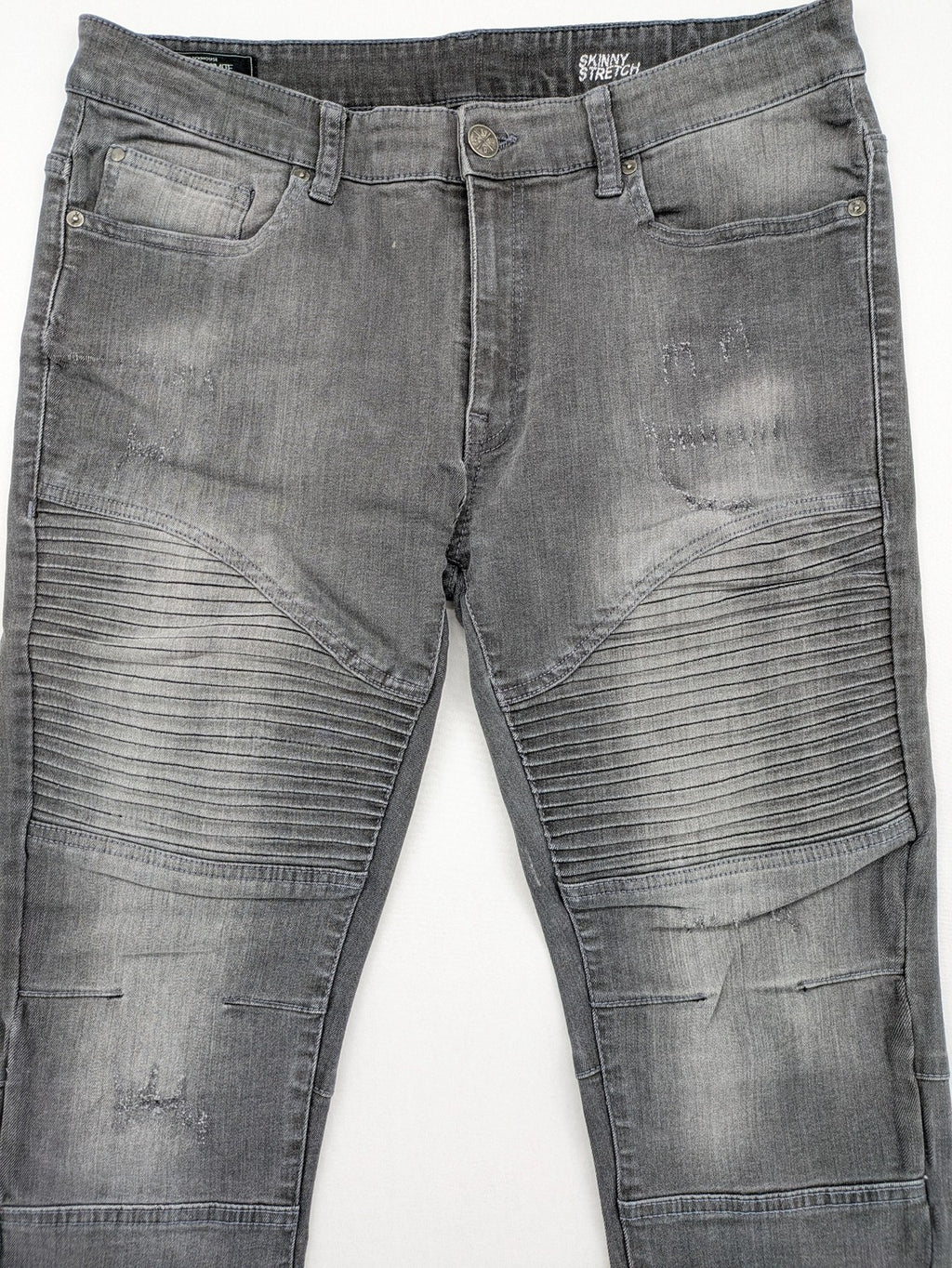 Clockhouse grey skinny fit jeans with biker ribbed panels and subtle distressed details.