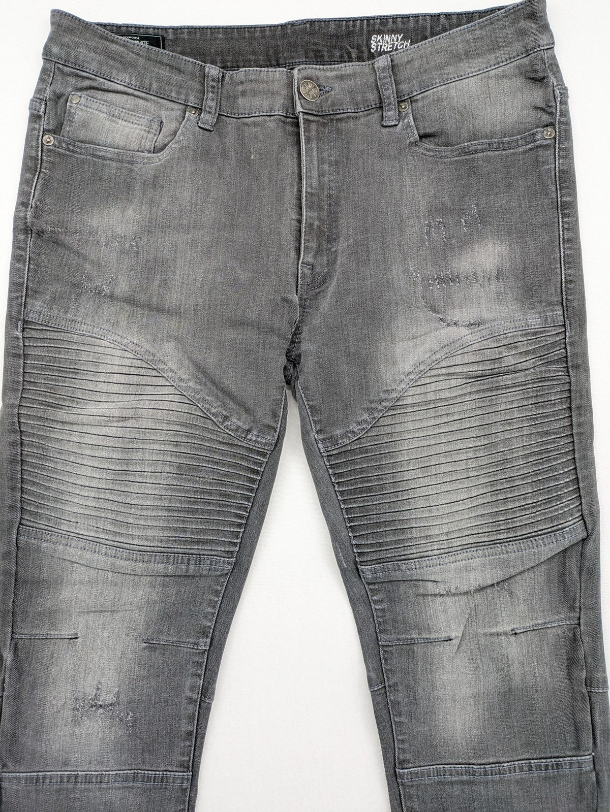 Clockhouse grey skinny fit jeans with biker ribbed panels and subtle distressed details.