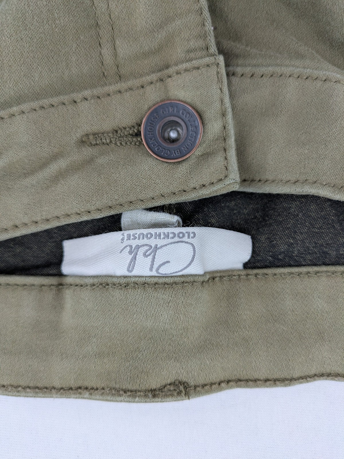 Clockhouse green moto jeggings with ribbed knee panels and ankle zippers.