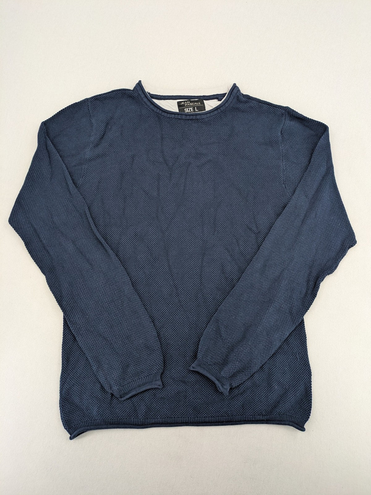 Jean Pascale navy turtle neck jumper with textured knit and round neckline.