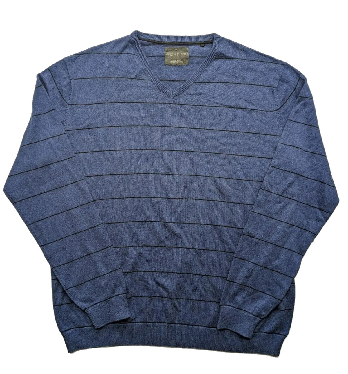 Angelo Litrico blue and navy striped turtle neck jumper with V-neck and cotton material.