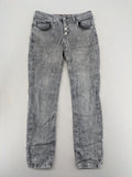 Street One grey straight jeans with button fly, used look, slim fit, cotton blend.
