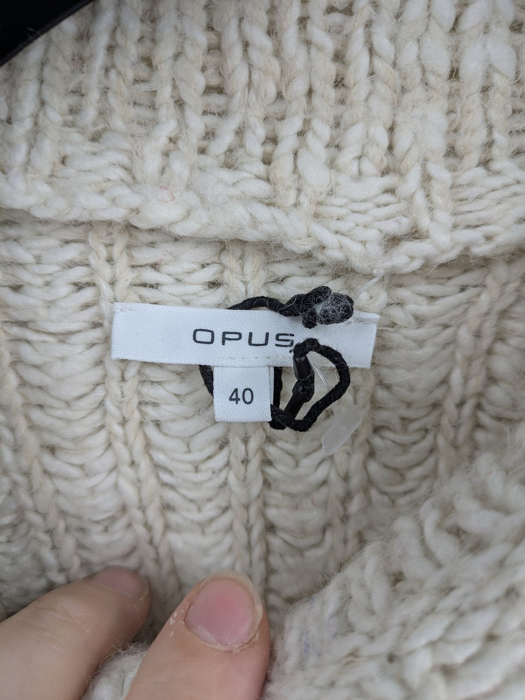 OPUS beige knit jumper chunky knit design with stand-up collar and relaxed fit
