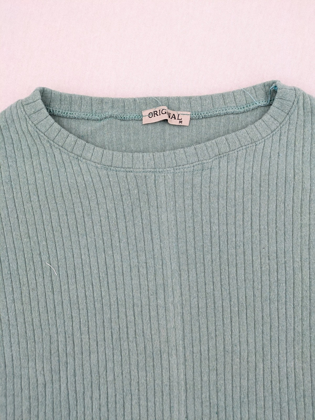Original knit jumper mint green ribbed texture classic round neck long sleeves