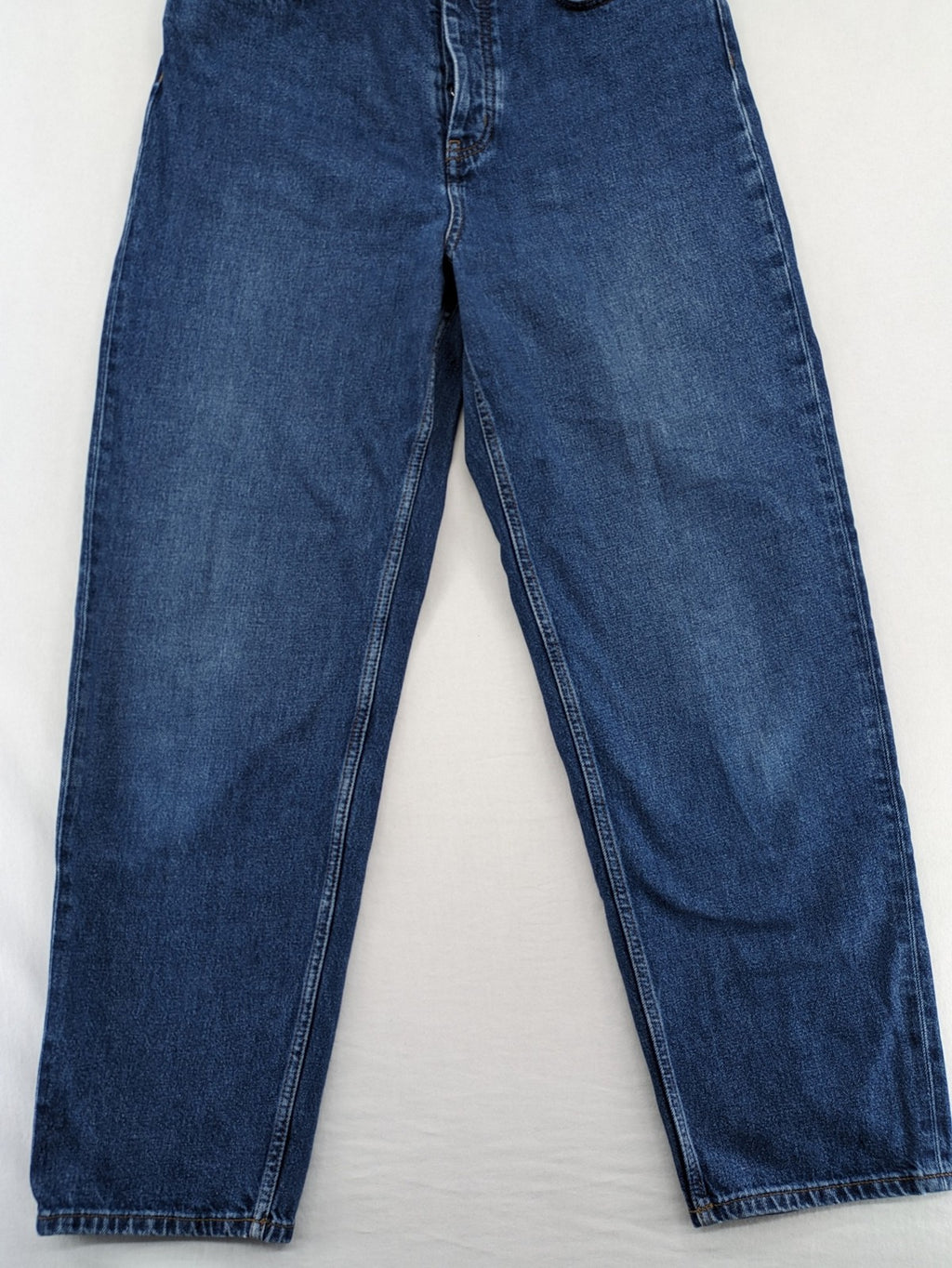 COS blue straight jeans relaxed fit high waist button fly 100% cotton denim.