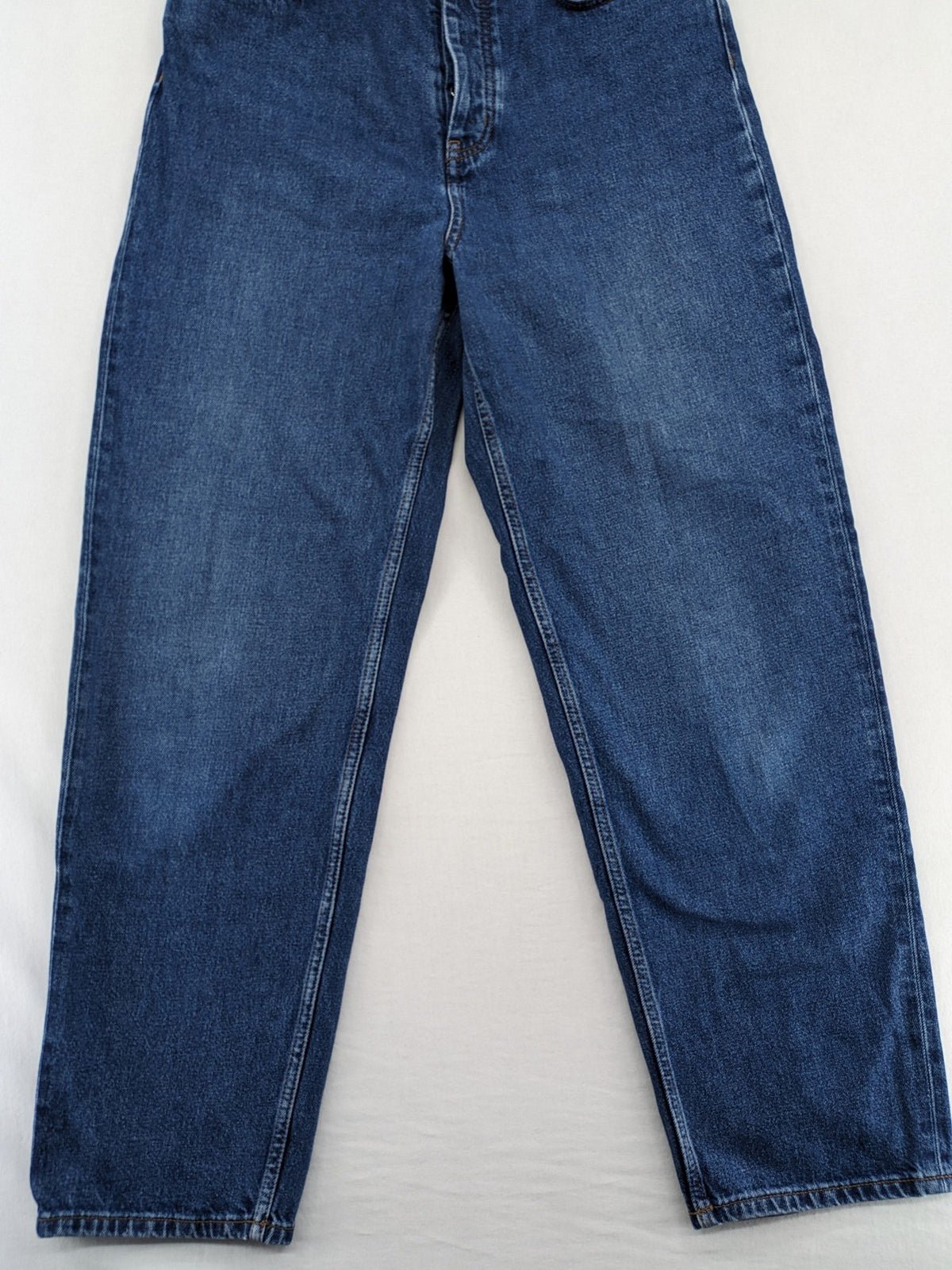COS blue straight jeans relaxed fit high waist button fly 100% cotton denim.