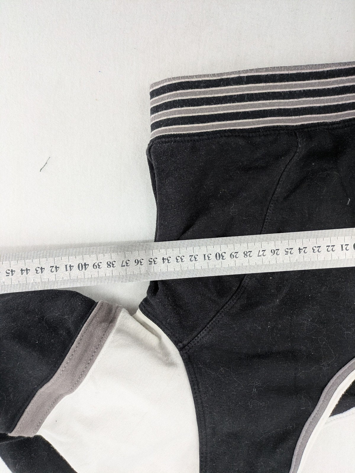 Adidas long sleeve crop top black grey white color-blocking with embroidered logo.