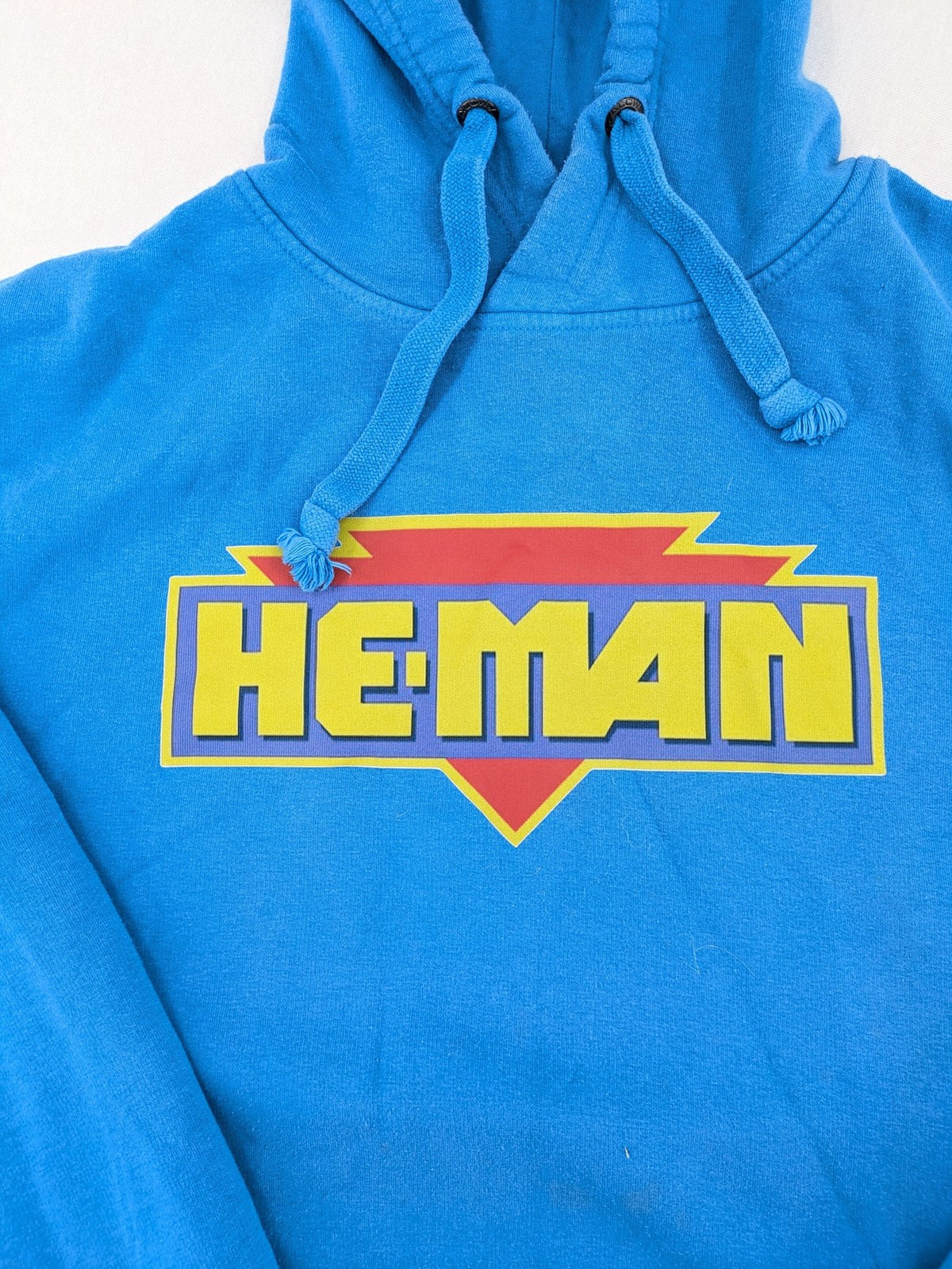 Masters of the Universe blue zip-through hoodie featuring large He-Man logo and drawstring hood.