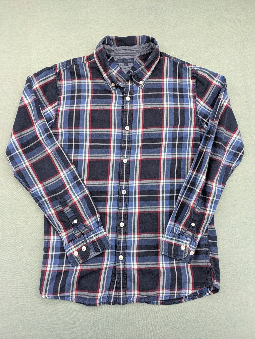 Tommy Hilfiger long-sleeve shirt multi-colored check pattern with embroidered logo tag.