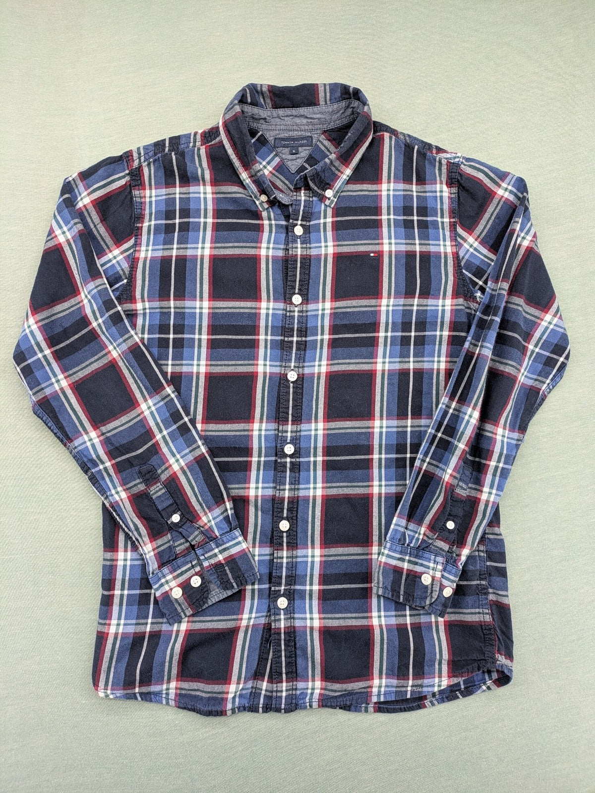 Tommy Hilfiger long-sleeve shirt multi-colored check pattern with embroidered logo tag.