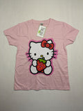 Hello Kitty multi T-shirt pink with large strawberry graphic and short sleeves.
