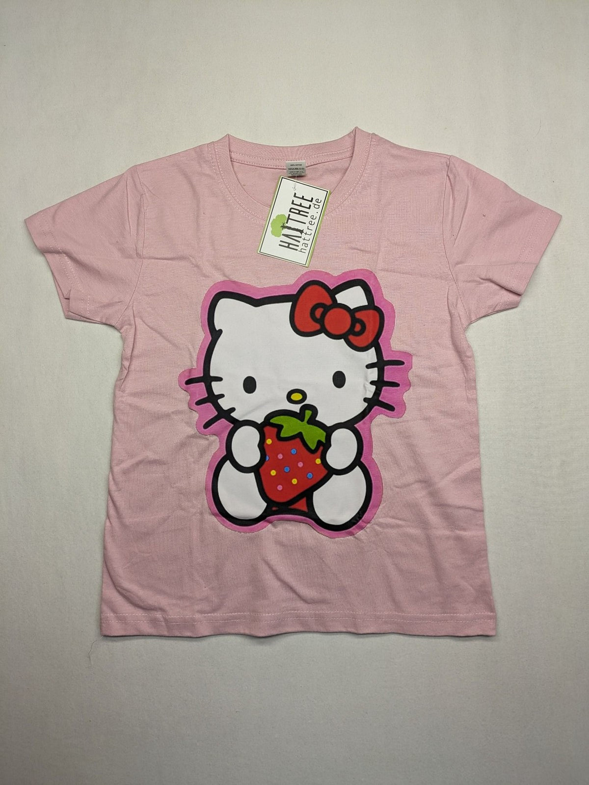 Hello Kitty multi T-shirt pink with large strawberry graphic and short sleeves.