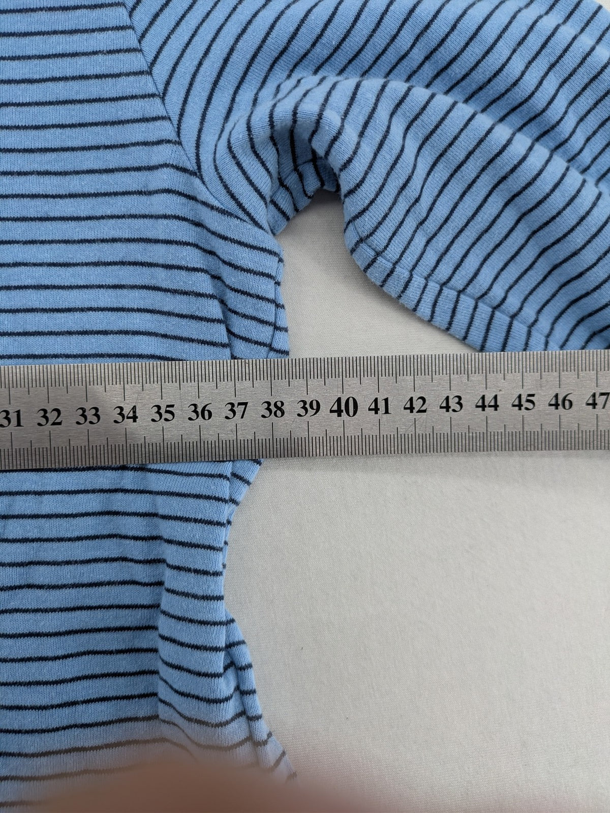 Tom Tailor blue striped top with gold heart emblem, made from organic cotton.