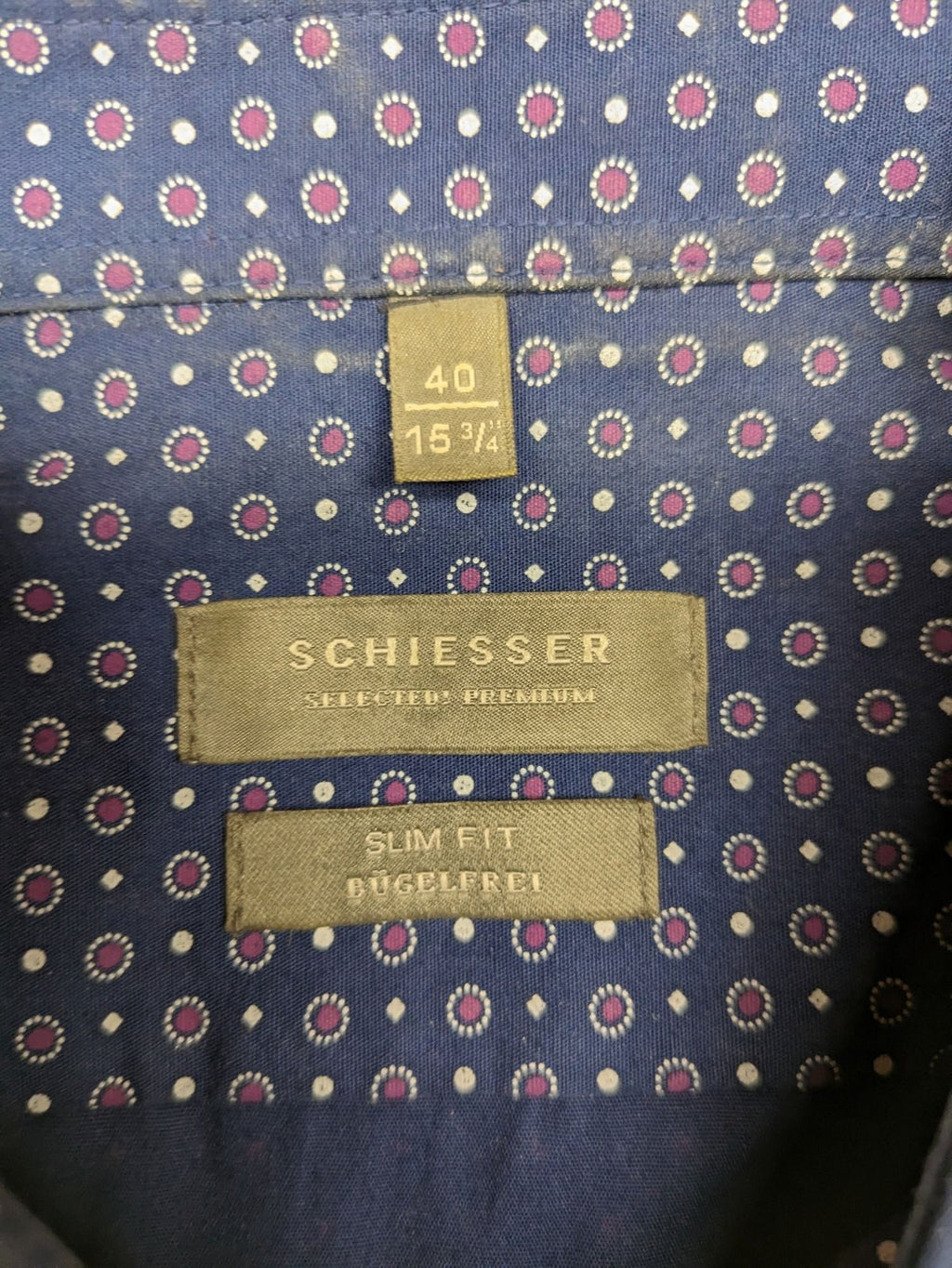 Schiesser pink button-up shirt slim fit geometric pattern breathable cotton