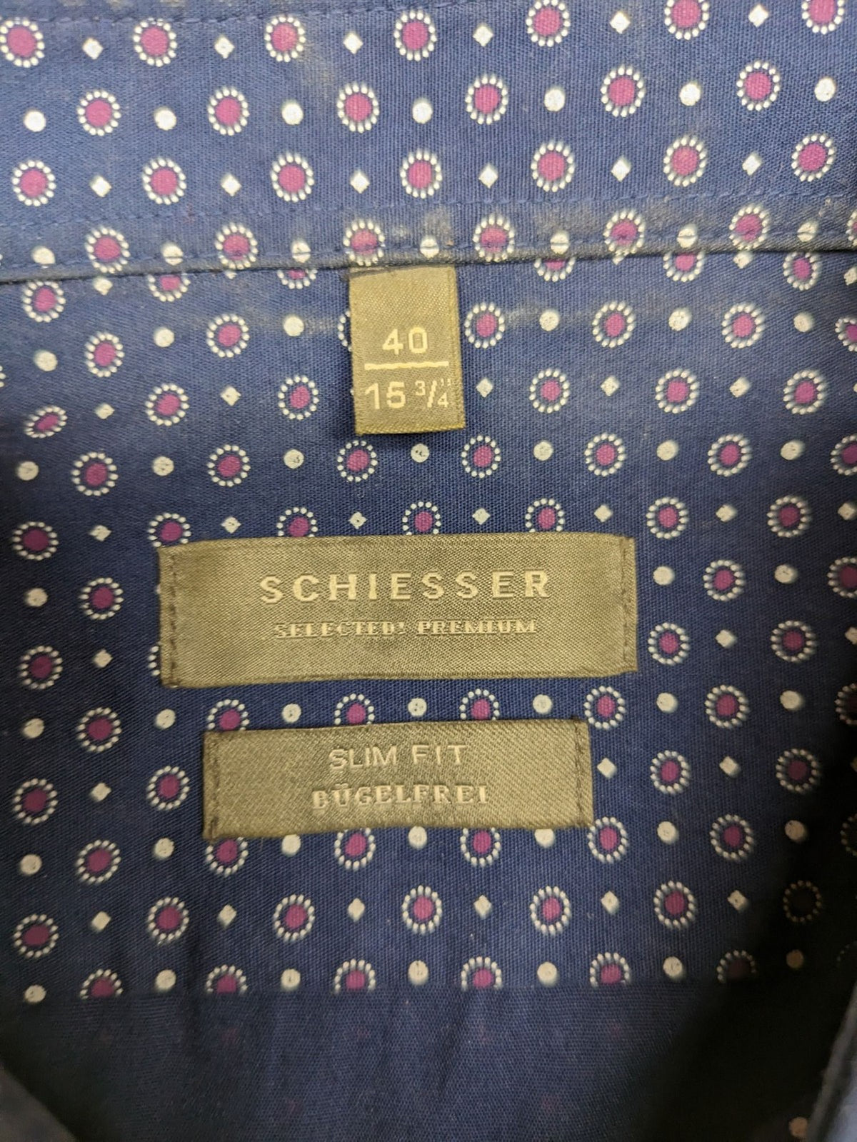 Schiesser pink button-up shirt slim fit geometric pattern breathable cotton