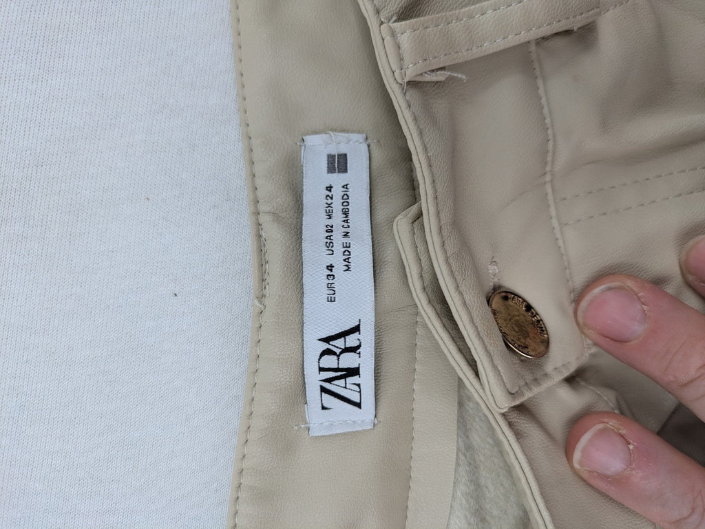 Zara beige faux leather pants high waist straight leg classic design smooth material