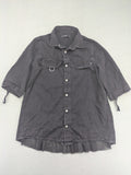 Diesel grey tunic top with denim front, pleated chiffon back, and D-ring detail.