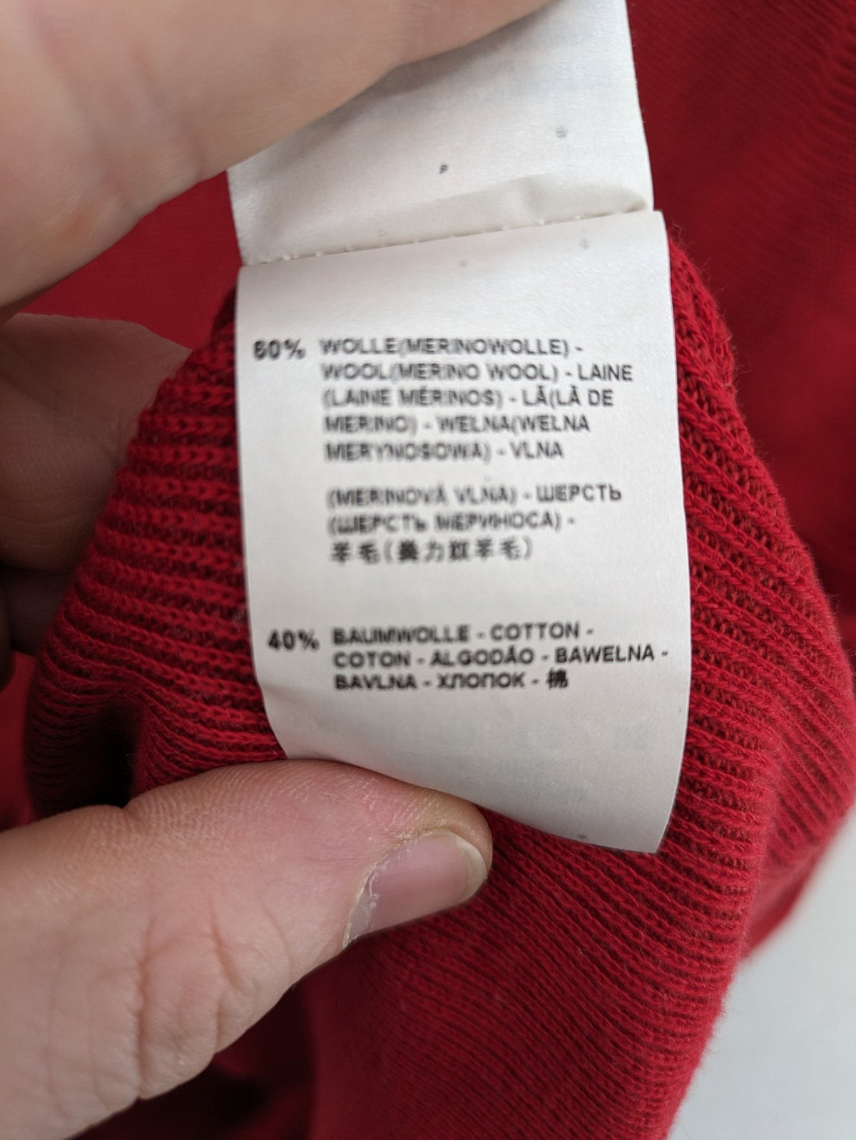 BRAX red turtle neck jumper V-neck design made from merino wool and cotton blend.