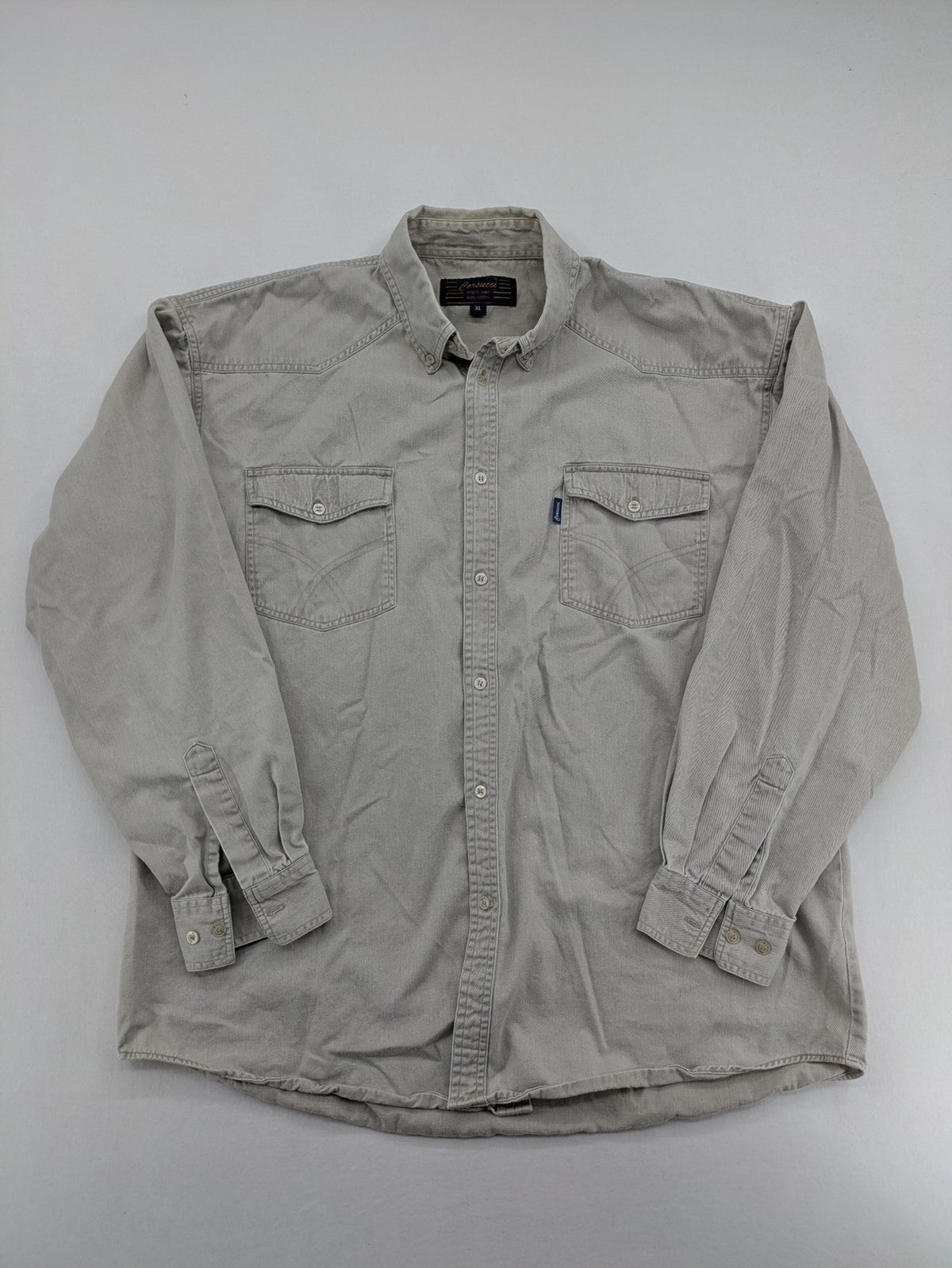 Corsucci beige button-down shirt 100% cotton with buttoned chest pockets and classic collar