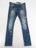 alcott skinny fit jeans blue distressed with button fly and strong wash details