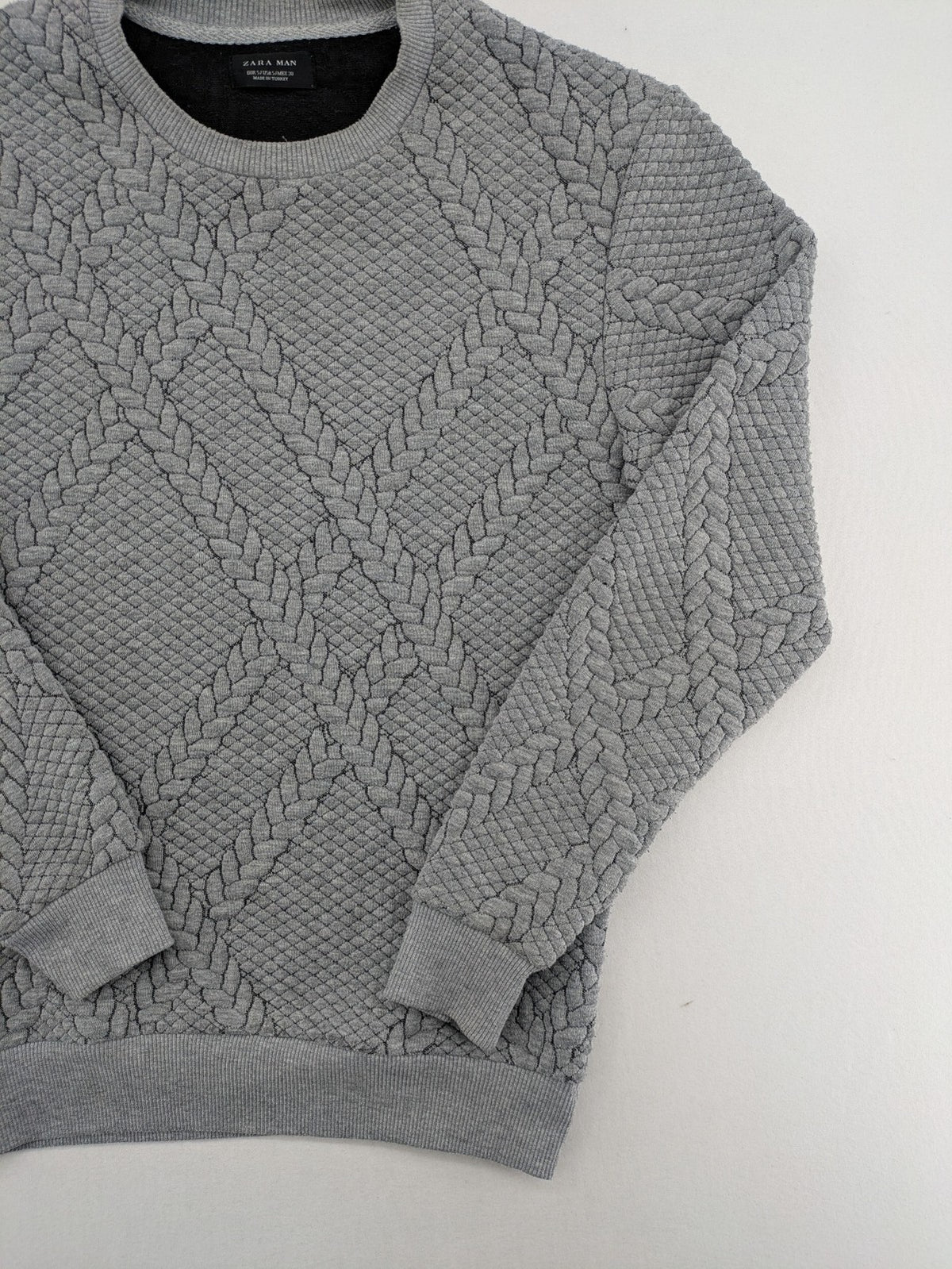 Zara Man grey turtle neck jumper textured cable knit pattern classic fit