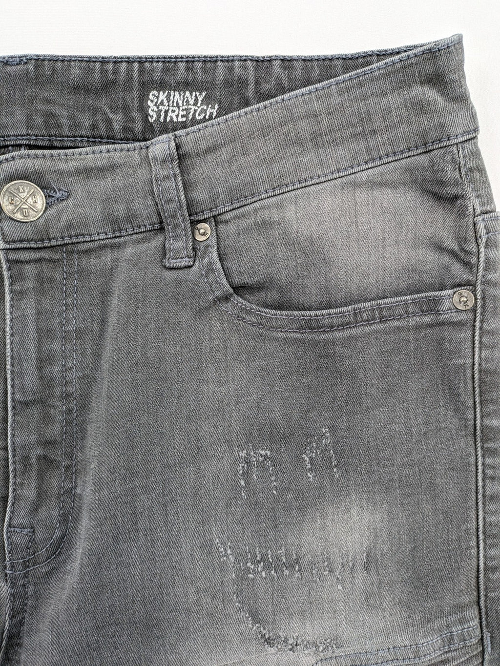 Clockhouse grey skinny fit jeans with biker ribbed panels and subtle distressed details.