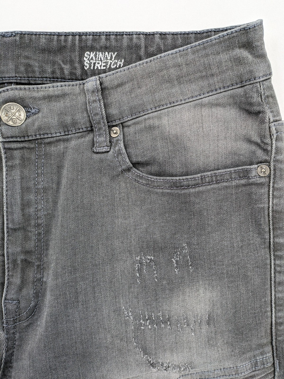 Clockhouse grey skinny fit jeans with biker ribbed panels and subtle distressed details.