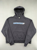 Lowlights Studios grey hoodie with embroidered logo and kangaroo pocket, 100% cotton.