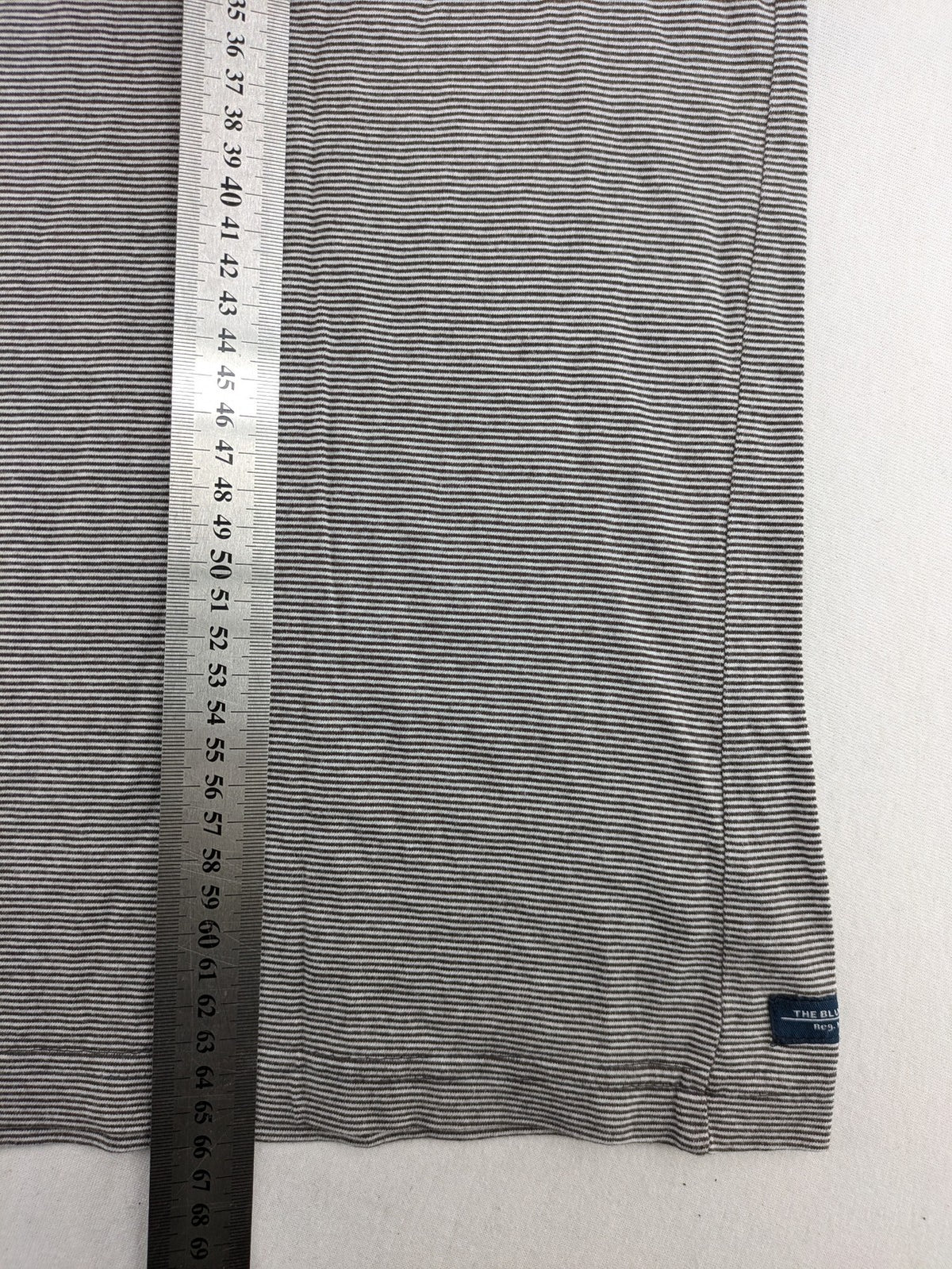 Pull&Bear grey striped Henley shirt with elbow patches and decorative shoulder flaps.