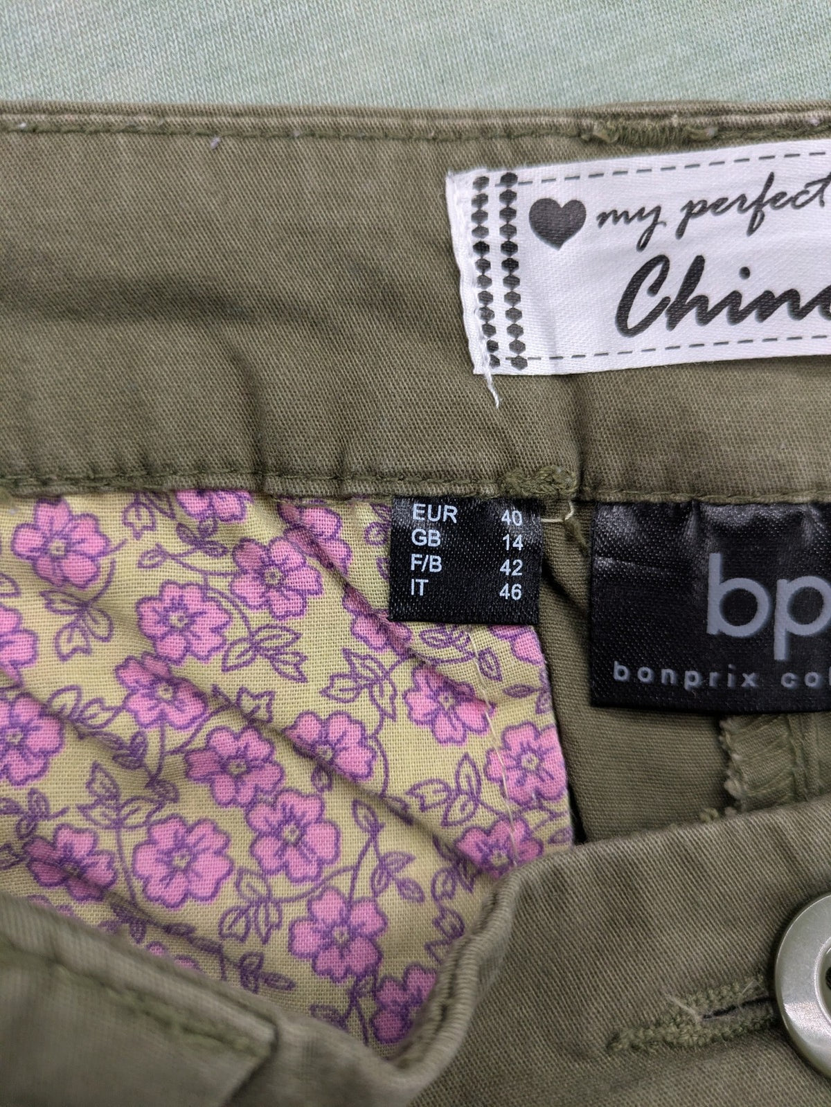 bpc bonprix collection khaki pants with front pleats and classic chino cut