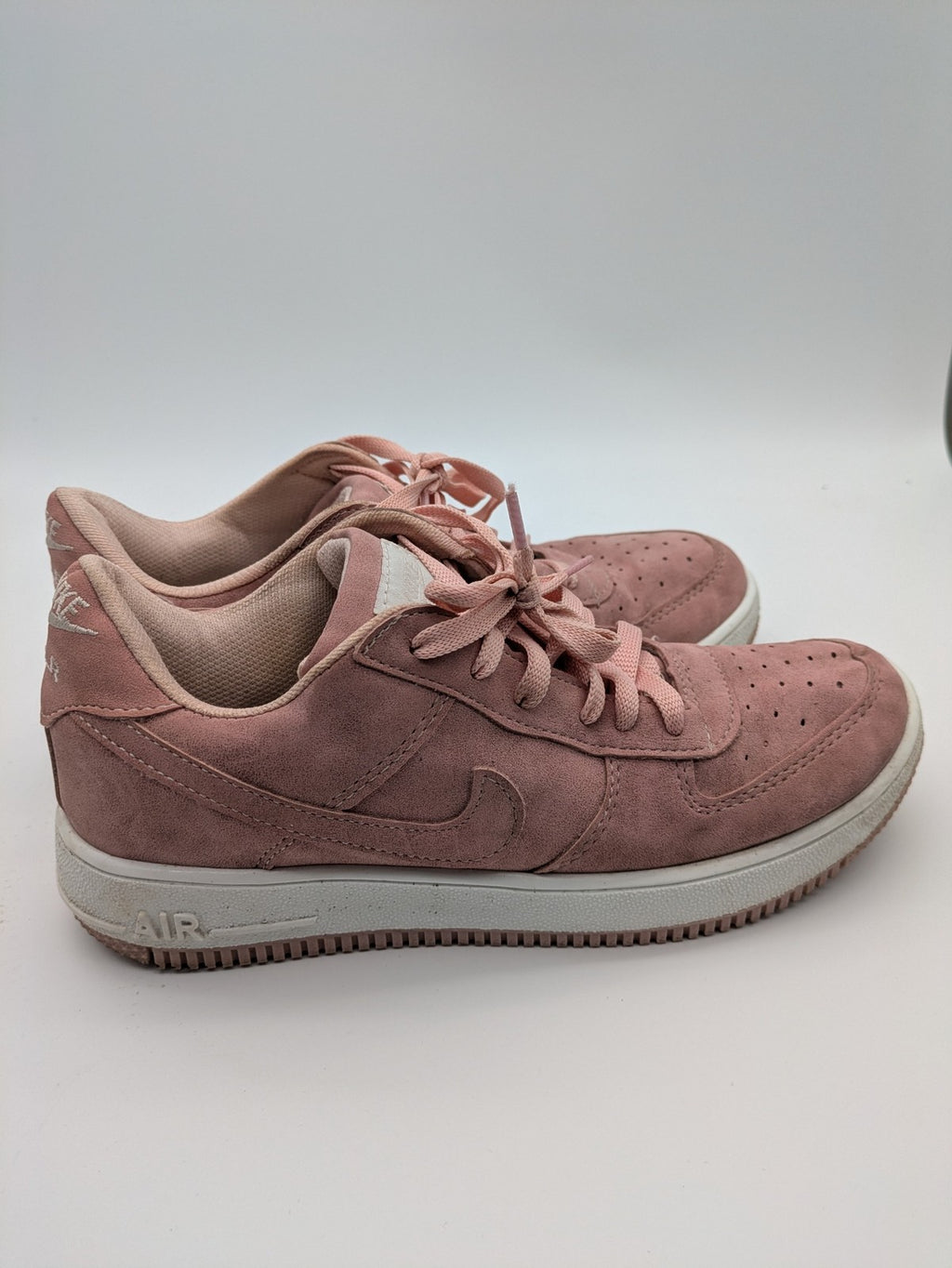 Nike Air Force 1 Low Top pink suede with perforated toe box and white sole