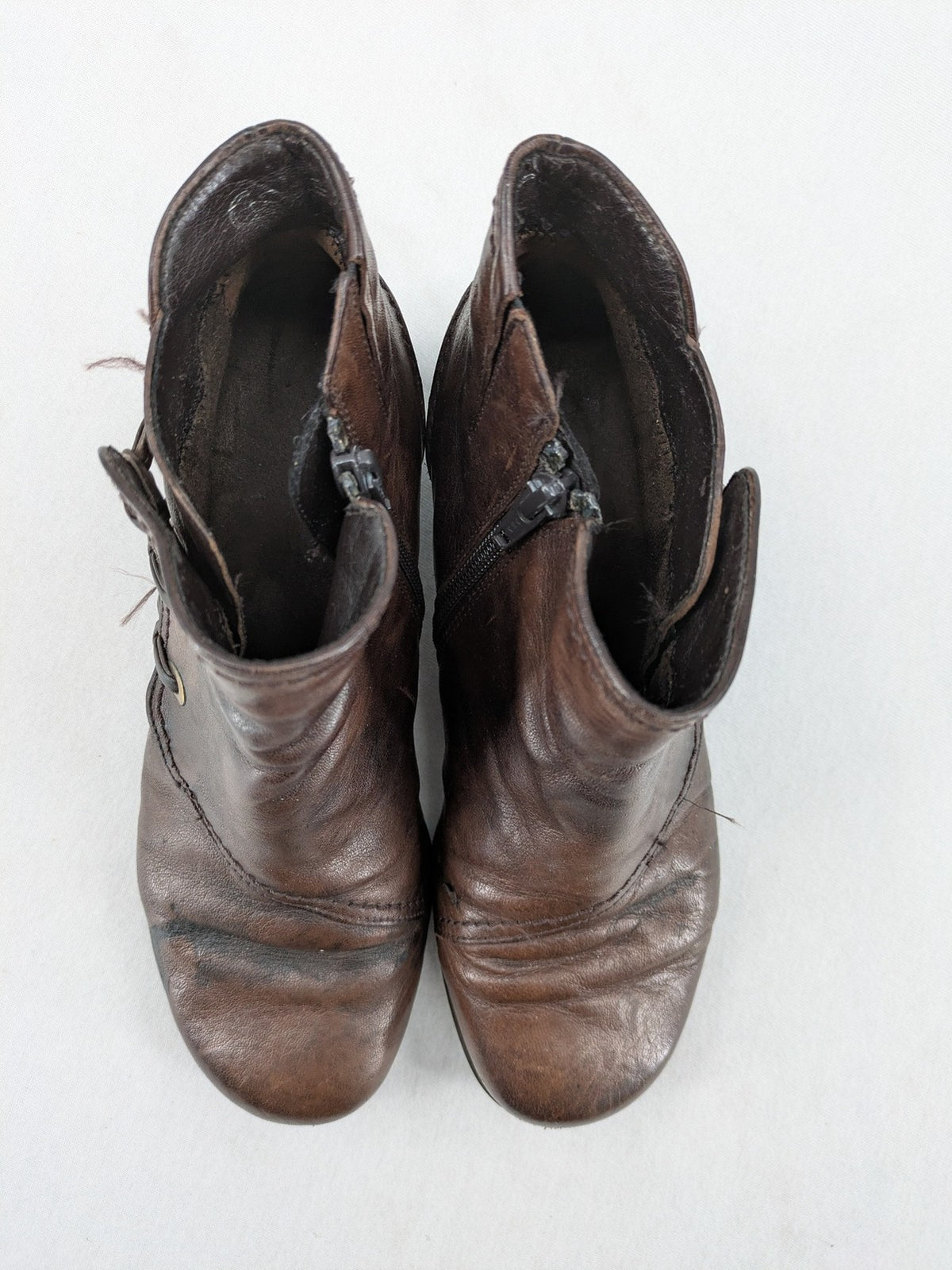 Gabor brown winter boots genuine leather side zipper decorative lacing block heel
