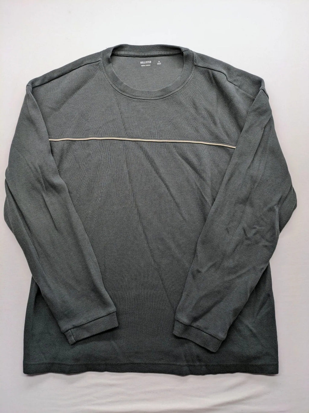 Hollister turtle neck jumper beige and grey, ribbed cotton, horizontal stripe detail.