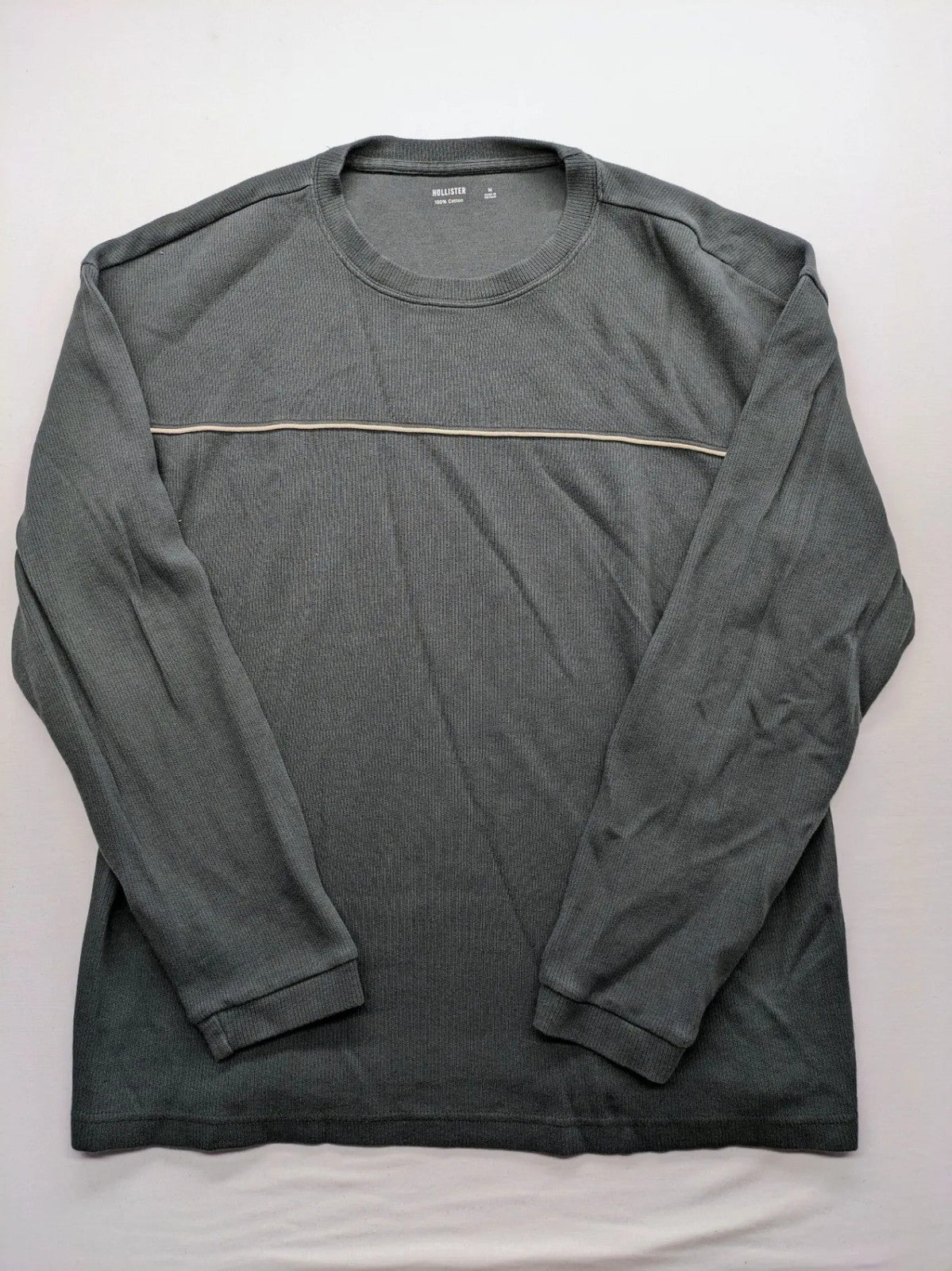 Hollister turtle neck jumper beige and grey, ribbed cotton, horizontal stripe detail.