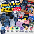 Kids' clothing set blue and green jeans and hoodies, mixed styles and materials.