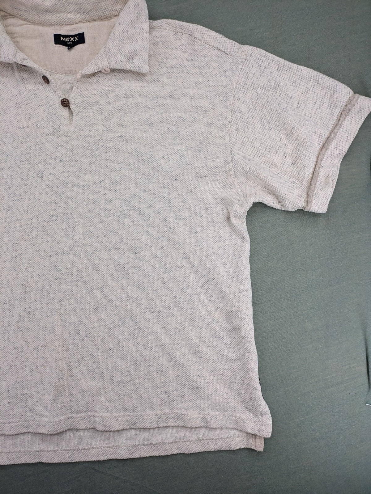 Mexx grey polo shirt with textured fabric and two-button placket.