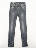 Le Temps des Cerises grey skinny jeans high waist with faded wash and logo detail.