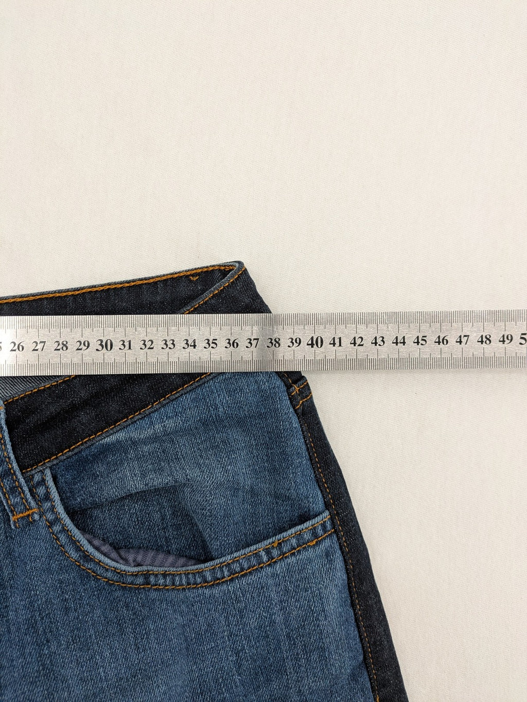 Funky Staff two-tone straight jeans black and blue, colorblock design, embroidered logo on back pocket.