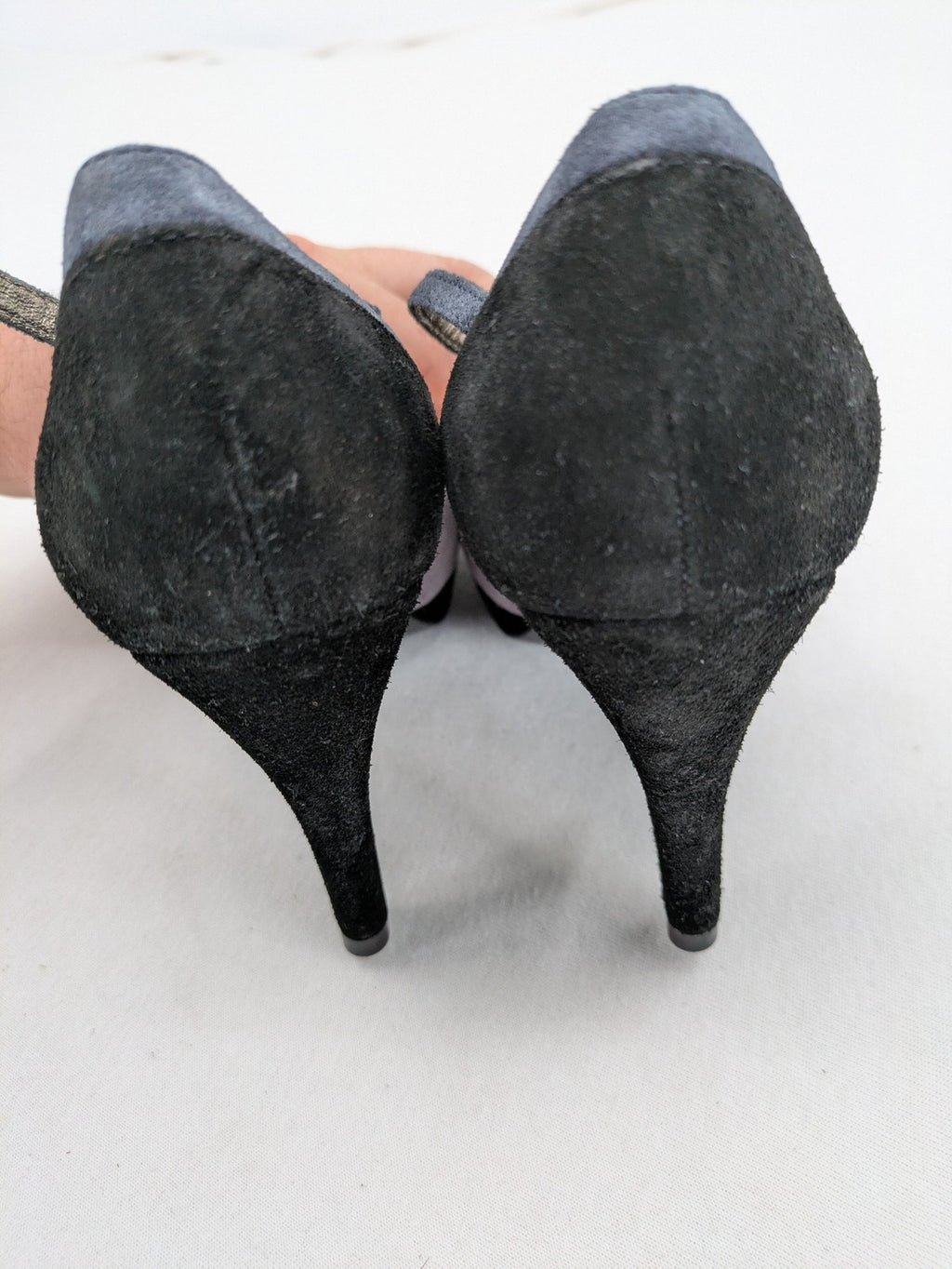 Boden multi high heels suede colorblock design with T-strap and ankle buckle.