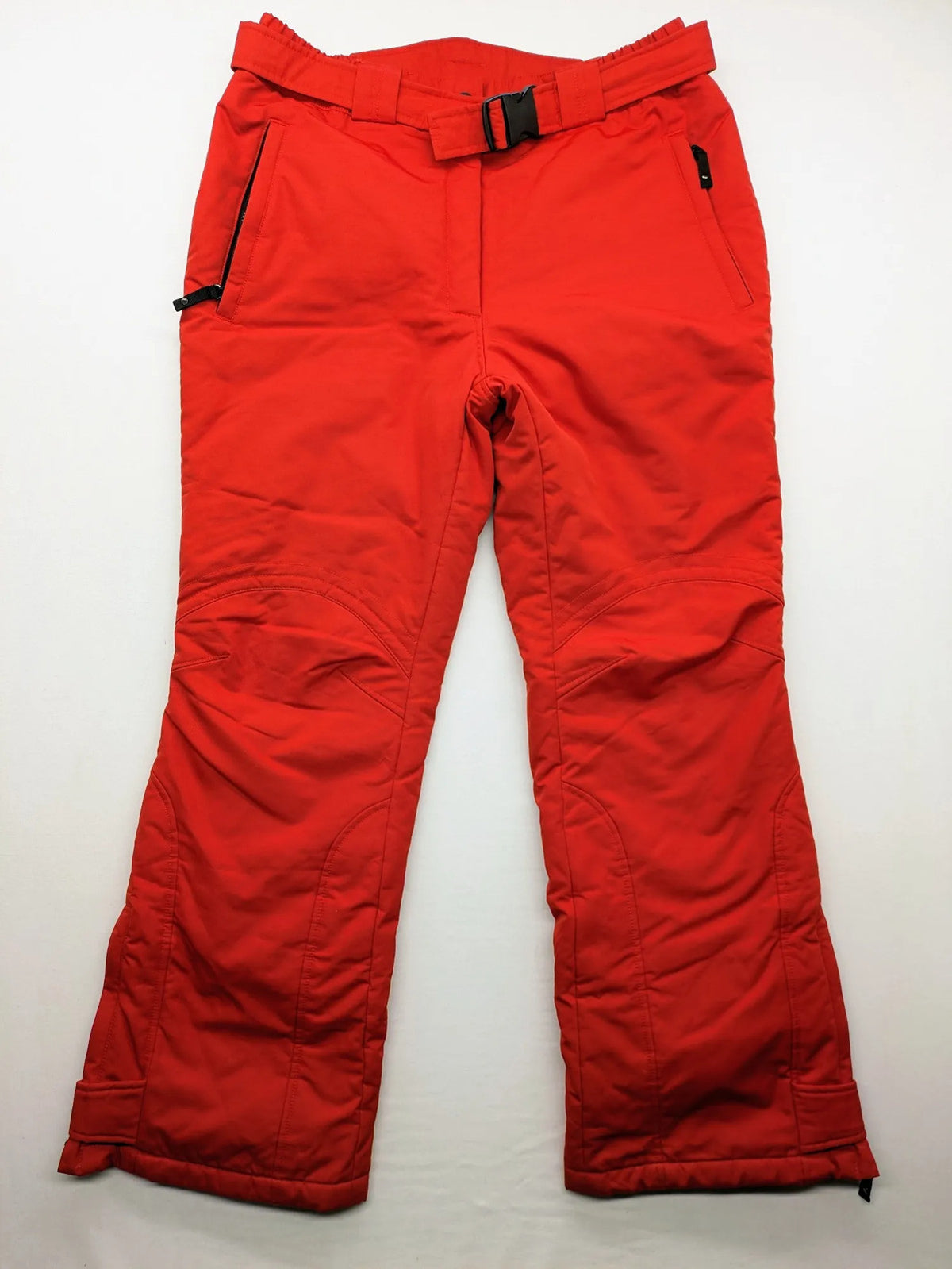 Rodeo red ski pants padded design adjustable belt multiple zip pockets